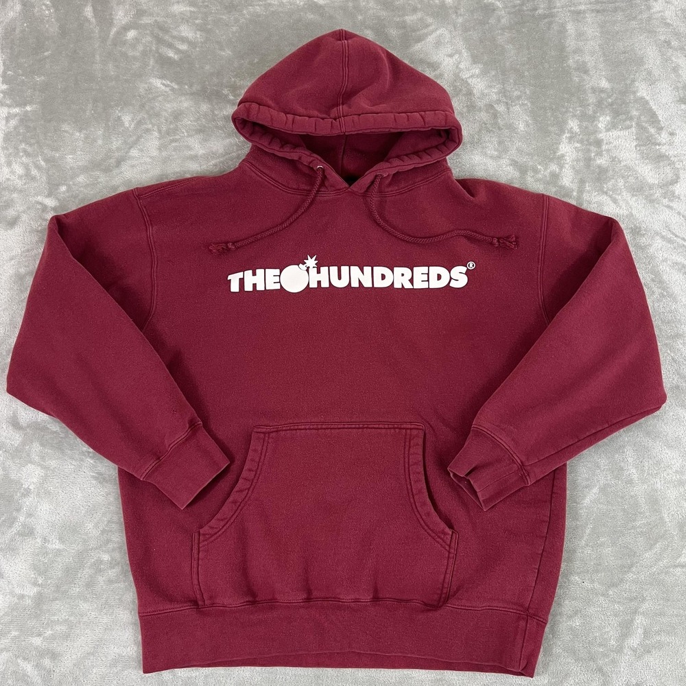 The Hundreds Hoodie Mens Large Red Bomb Logo Graphic Pullover Fleece Sweatshirt
